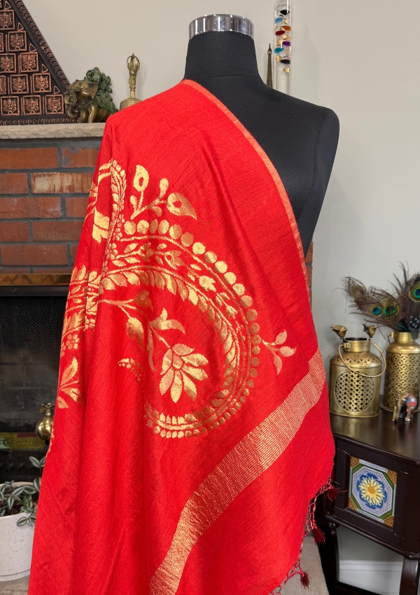 Red Mango Weave Moonga Banarasi Dupatta